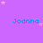 Purple background with repeated 'Joanna' text in cyan, scattered pink stars, and a gray rectangle in the bottom-right corner.