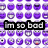 purple circular icons with a central text overlay reading "i'm so bad" and "i rip the logs off mouses" in pixelated black-and-white lettering