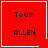 Four red square with white borders display "Team ALLEN" text; top-right has a heart symbol, bottom-right has a starburst symbol