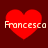Four red heart shapes with the text 'Francesco' overlaid in light-colored pixelated font on a dark red background.