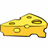 Two yellow cheese wedge icons with holes, blue pixelated text above reading 'I Like Cheese' on white background.