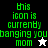 Green pixelated text reads "This icon is currently banging you mom" with a white star icon on black background and a black star icon on white background.