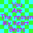Pixelated text on a green and blue checkered background with repeated phrases in purple.