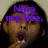 A four- shows a person with dark hair and open mouth, overlaid with purple text reading "Nina my life," "my love," "my obsession!" and "<3333." The background is light-colored