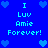 Blue background with light blue pixelated text reading "I Luv Amie Forever!" repeated in two , surrounded by small heart icons