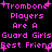 Pixelated pink text on black background reads "Trombone Players Are A Guard Girls Best Friend" with small plus signs and heart shapes scattered throughout.