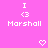 Pixelated pink background with repeated white text "I <3 Marshall" and heart symbols in a