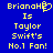 Blue background with yellow pixelated text reading "BrianaH2 Is Taylor Swift's No.1 Fan!" where the 'H' in 'BrianaH2' is a heart symbol.