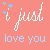 Pixelated icon with coral background showing 'i just love you' text, featuring animated heart and star symbols in blue or yellow above the first letter.