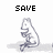 Pixelated grayscale icon of a seated animal-like figure with text above it, showing animation where the right side is cropped in one view.