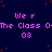 Dark blue background with scattered red dots, repeated purple text reading "We r The Class O-The Class O-" and "os 08", right edge has a gray rectangle.