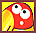 Red cartoon character with large white eyes and black pupils on yellow background, showing two of animation