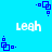 Pixelated blue background with white text "Leah" and blue square-dot patterns in four corners.