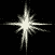 Five star-shaped light bursts on black background with one gray rectangle, varying in size and brightness across frames.