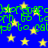 Blue background with yellow stars and green text repeating 'color guard to top to cast' in a pixelated style.