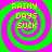 Four identical spiral patterns with alternating green and pink rings, each containing yellow text reading "RAINY DAYS SUCK" in pixelated font.