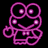 A 48x48 pixel animated buddy icon featuring a neon pink cartoon character with large eyes and multiple limbs, displayed in two frames showing different animation states against black and gray backgrounds.