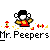 Pixel art buddy icon featuring a character with black hair and white face in red shirt, surrounded by yellow sparkles and small red objects on gray background.