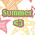 A static image with a white background featuring orange, pink, and yellow star patterns. Green text reading 'Summer' appears above a green '<3' symbol.