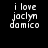 Four identical pixelated text arranged in a , each displaying 'i love jaclyn domico' on different background colors