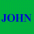Four display 'JOHN' text in blue and green on split backgrounds, with pixelated lettering showing color transitions between frames