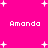 Bright pink background with white pixelated text reading "Amanda" in four positions and scattered white plus signs.