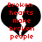Two identical pixelated black broken heart shapes with red text overlaid on a white background.
