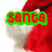 Animated sequence showing Santa's hat with changing text: 'santa' in green, 'clause' in green, 'is' in blue, 'coming' in green, 'to' in green, 'town!!' in blue.