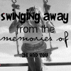 Black-and-white image of a person on a swing with repeated text overlay, showing subtle animation changes in the swing's position.