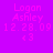 Four identical pixelated text display 'Logan Ashley 12.28.09 <3' in pink on purple backgrounds with one blue