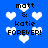 Blue background with white pixelated hearts and black text reading "matt & katie FOREVER!" in four repeated sections.