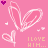 Pink background with repeated white bunny ear shapes, small hearts, and text phrases in yellow and orange.