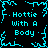 Pixelated cyan text and decorative border on black background, repeated four times in a