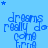Blue background with repeated text 'dreams really do come true' in blue script, scattered small stars.