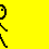 Pixelated stick figures and abstract shapes on a yellow background with red and orange text-like patterns below.