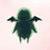 Static pixelated icon of a dark green abstract figure with light green outline against pale pink background, appearing to float or hover with outstretched arms and legs.