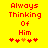 Red pixelated text on yellow background reads 'Always Thinking Of Him' with five heart symbols below, one orange and four red.