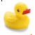 Yellow rubber duck with red beak, black eyes, and subtle shadow on white background; text below changes from 'rubber' to 'duckie' variants across frames.