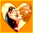 Pixelated heart-shaped icon with two figures embracing inside, set against an orange background.