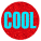 Six circular red icons with blue text reading COOL arranged in two of three on a gray background