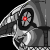 Animated contact sheet showing a robotic poogle character with red glowing eyes and chest, transitioning through various states of light emission against black background.