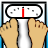 Pixelated image of two hands holding a thermometer with red mercury at the top, set against a blue background.