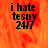 A static image with orange flame-like background and black text reading "i hate tesny 24/7" in three lines.