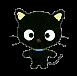 Black cat icon with yellow inner ears, white eyes, brown nose, blue collar, and white whiskers; two expressions shown side-by-side.