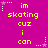 Yellow pixelated text on magenta background with white and pink star accents, repeating 'im skating cuz i can' in three