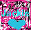 Pixelated static image with cyan text 'Jade' over a pink and black checkered background, featuring a large cyan shape below the text.