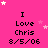 Pink background with white stars and repeated text "I Love Chris 8/5/06" in black pixelated font across multiple