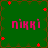 Green background with brown crosshatch pattern and red star-like shapes, featuring four identical pink pixelated text instances of 'піккі' arranged in a