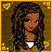 A 4-frame pixel art contact sheet showing a cartoon woman in various poses with text reading "brown shuga" on the bottom-right frame, set against a brown wooden background with yellow heart and square decorations.