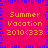 A static pixel art image with a bright pink background, blue border, and orange text reading 'Summer Vacation 2010<333' repeated four times in a